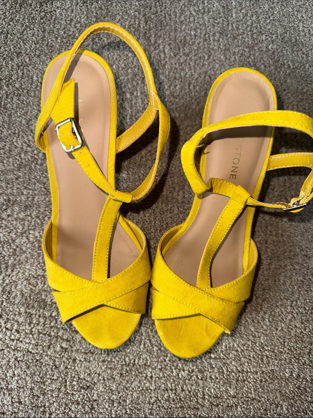 Bright Yellow T-Strap Sandals with Ankle Buckle - Women’s Summer Heels